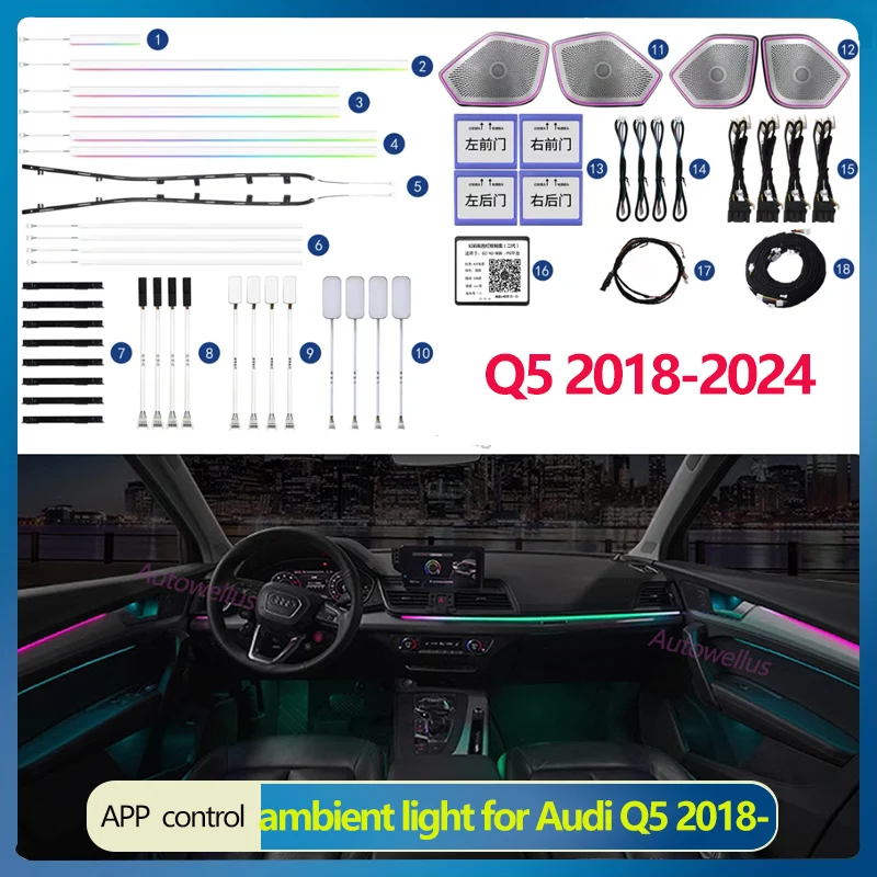 Для Audi Q5 внешне освещение (2019-2023) 1:1, форма специального стиля, симфонические огни, окружающее освещение автомобиля, атмосфера интерьера
Для Audi Q5 внешне освещение (2019-2023) 1:1, форма специального стиля, симфонические огни, окружающее освещение автомобиля, атмосфера интерьера