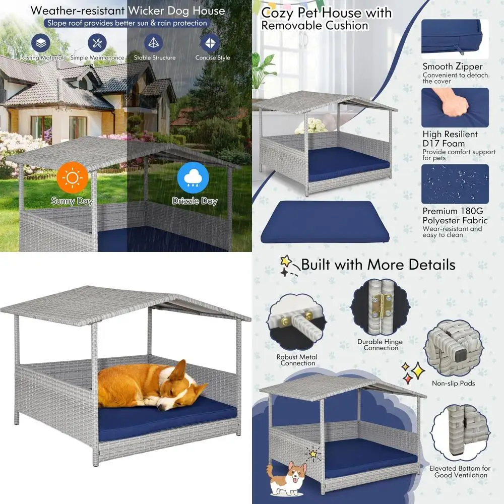 Подъемная лежанка для собак из ротанга со съемной подушкой, моющимся чехлом и всепогодной крышей, подходит для собак мелких и средних пород (серый и темно-серый)
Подъемная лежанка для собак из ротанга со съемной подушкой, моющимся чехлом и всепогодной крышей, подходит для собак мелких и средних пород (серый и темно-серый)