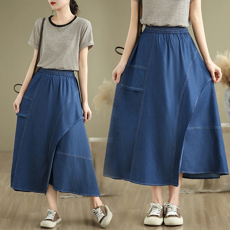 Blue Spring Summer Loose Fit A-Line Skirt Asymmetrical Hemline Denim Thin Sle Casual Faion Ladies Skirts
Blue Spring Summer Loose Fit A-Line Skirt Asymmetrical Hemline Denim Thin Sle Casual Faion Ladies Skirts