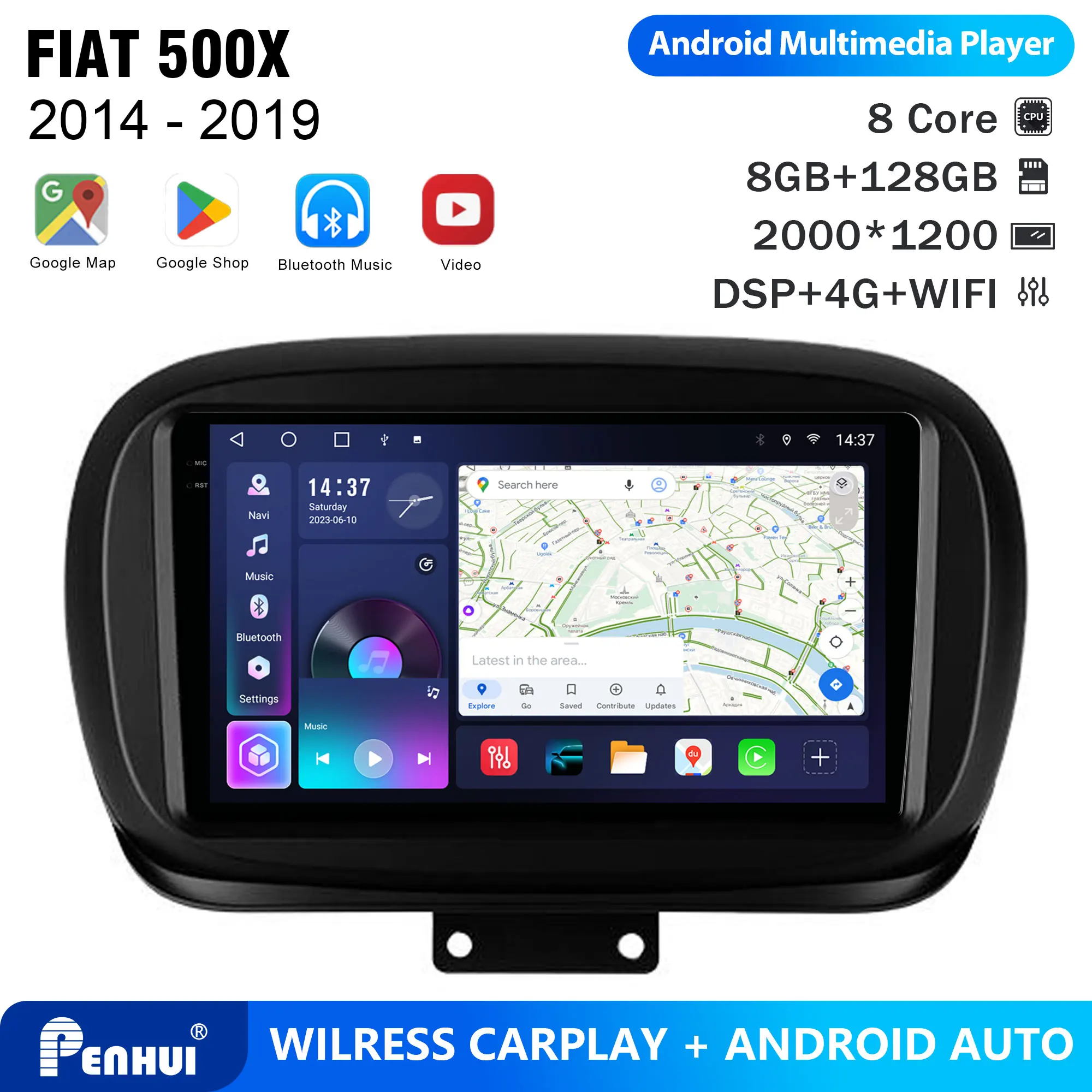 Penhui For FIAT 500X 2014 - 2019 Android Car DVD Player 2Din 9'' Touchscreen DSP Bluetooth Video Radio Multimedia System
Penhui For FIAT 500X 2014 - 2019 Android Car DVD Player 2Din 9'' Touchscreen DSP Bluetooth Video Radio Multimedia System