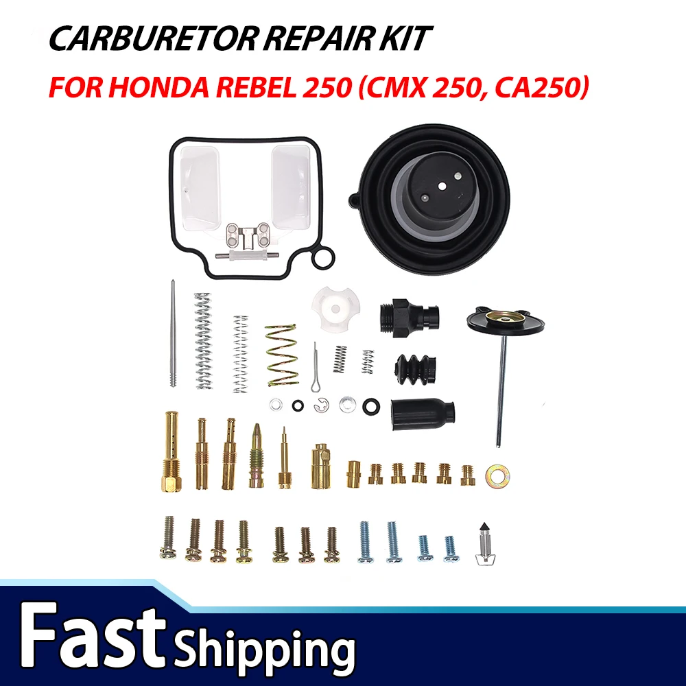 Carburetor Repair Kit for Honda Rebel 250 (CMX 250, CA250) Single Carburetor Version, Model Years 1985 - 2016
Carburetor Repair Kit for Honda Rebel 250 (CMX 250, CA250) Single Carburetor Version, Model Years 1985 - 2016