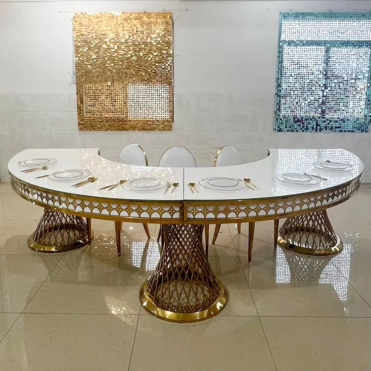 xx-High Quality Modern Luxury Golden Stainless Steel with Glass Top Half Moon Wedding Table^
xx-High Quality Modern Luxury Golden Stainless Steel with Glass Top Half Moon Wedding Table^