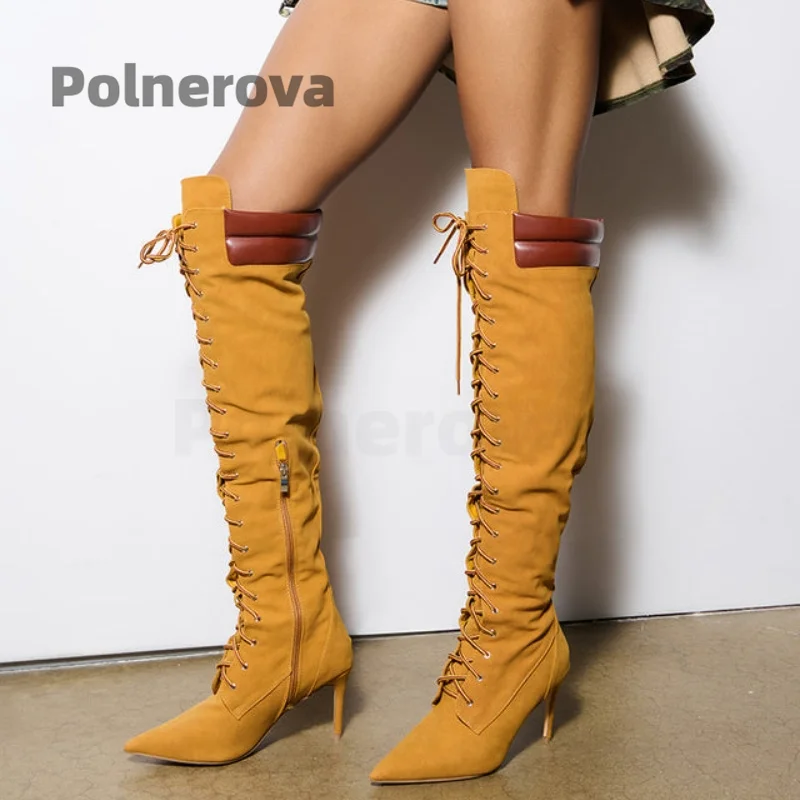 Tan Suede Over The Knee Boots for Women Sexy Pointy Toe Front Lace Up High Heels Shoes Trendy Party Runway Long Boots Lady
Tan Suede Over The Knee Boots for Women Sexy Pointy Toe Front Lace Up High Heels Shoes Trendy Party Runway Long Boots Lady