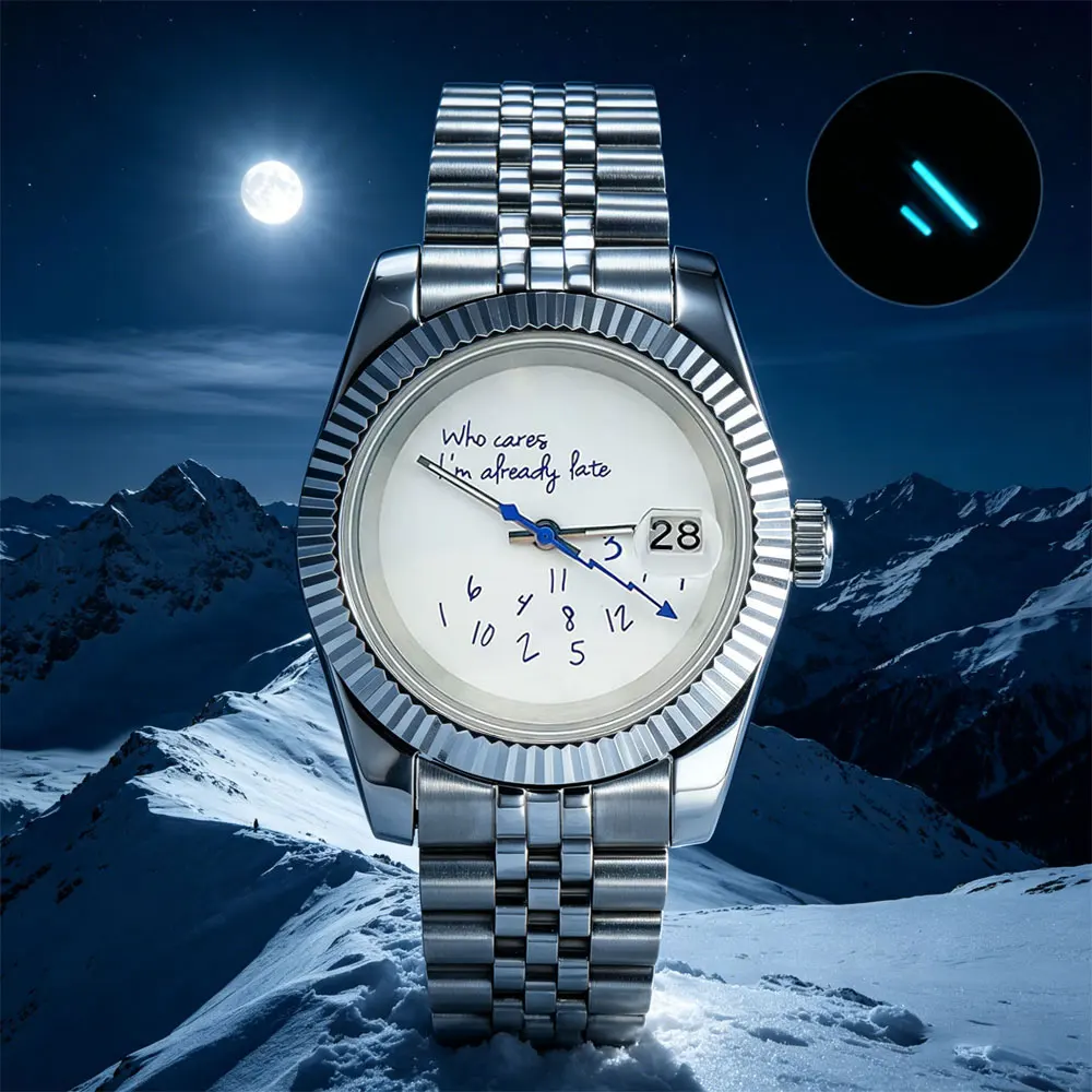 NH35 Watch Who Cares im Already Late Watch High Quality Sapphire Crystal Glass Waterproof Case NH35 Movement 36mm 39mm Watch
NH35 Watch Who Cares im Already Late Watch High Quality Sapphire Crystal Glass Waterproof Case NH35 Movement 36mm 39mm Watch