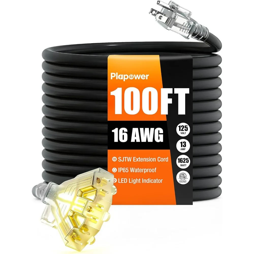 US Shipping 100 FT 16/3 Gauge Heavy Duty Outdoor Extension Cord with 3 Outlets Light Indicator Waterproof ETL Listed SJTW 13A
US Shipping 100 FT 16/3 Gauge Heavy Duty Outdoor Extension Cord with 3 Outlets Light Indicator Waterproof ETL Listed SJTW 13A