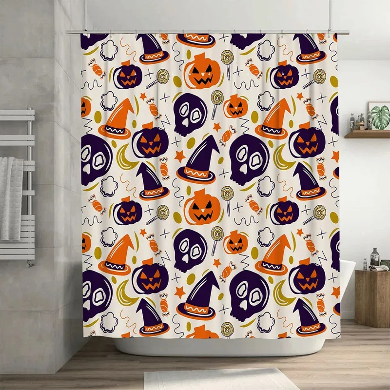 JHB23Halloween-themed shower curtain with pumpkin faces witch hats waterproof fabric for home decor in white, purple, orange9Kj(
JHB23Halloween-themed shower curtain with pumpkin faces witch hats waterproof fabric for home decor in white, purple, orange9Kj(