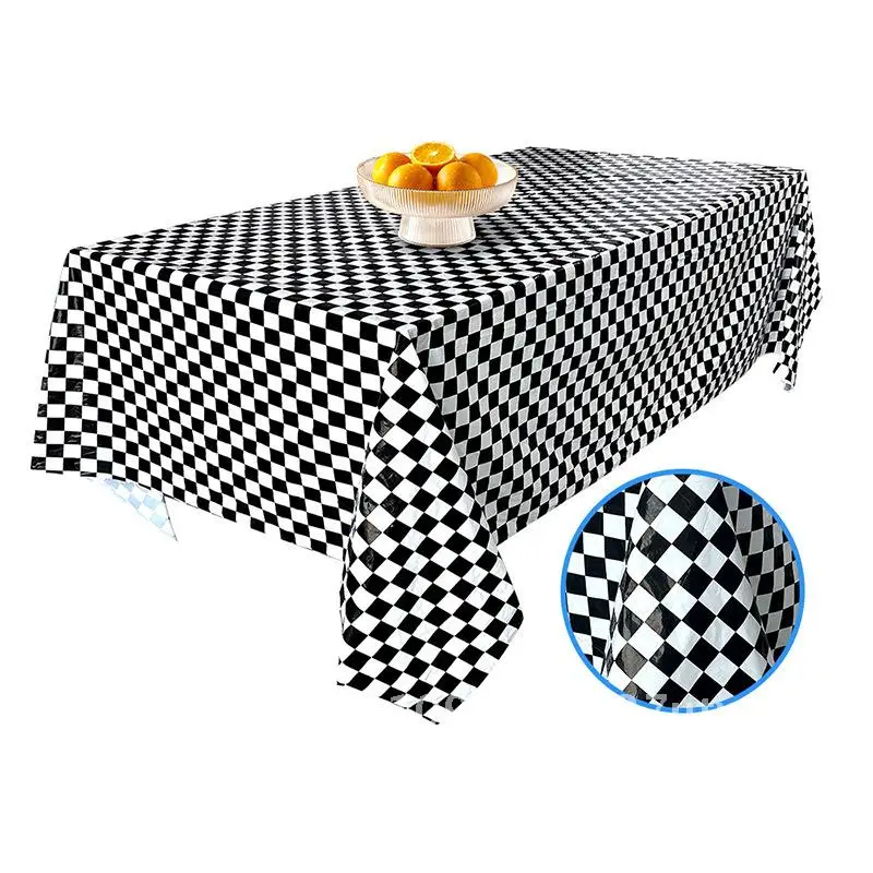 Party decoration supplies PEVA thickened checkerboard disposable tablecloth waterproof tablecloth black and white grid PE 
Party decoration supplies PEVA thickened checkerboard disposable tablecloth waterproof tablecloth black and white grid PE