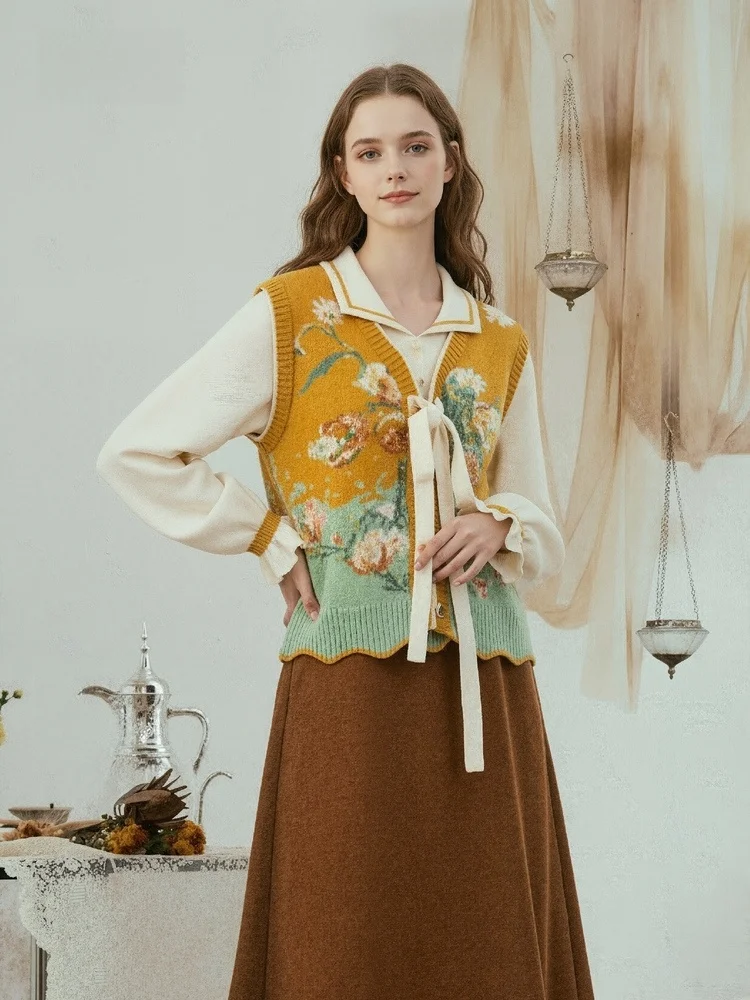 Loose Women's Sweater Vest Fake Two-Piece Floral Tie-Band Sle Winter New Arrival Sweet Sle Polyester Blend Long Sve
Loose Women's Sweater Vest Fake Two-Piece Floral Tie-Band Sle Winter New Arrival Sweet Sle Polyester Blend Long Sve