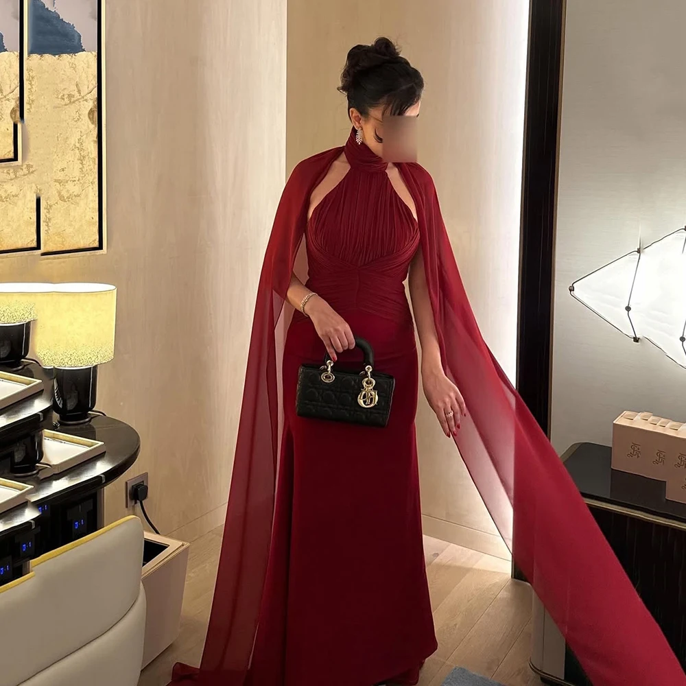 Msikoods Customized Burgundy Halter Neck Prom Dresses Ruched Evening Gown Backless Cape Sleeve Party Dress Mermaid Formal Gown
Msikoods Customized Burgundy Halter Neck Prom Dresses Ruched Evening Gown Backless Cape Sleeve Party Dress Mermaid Formal Gown