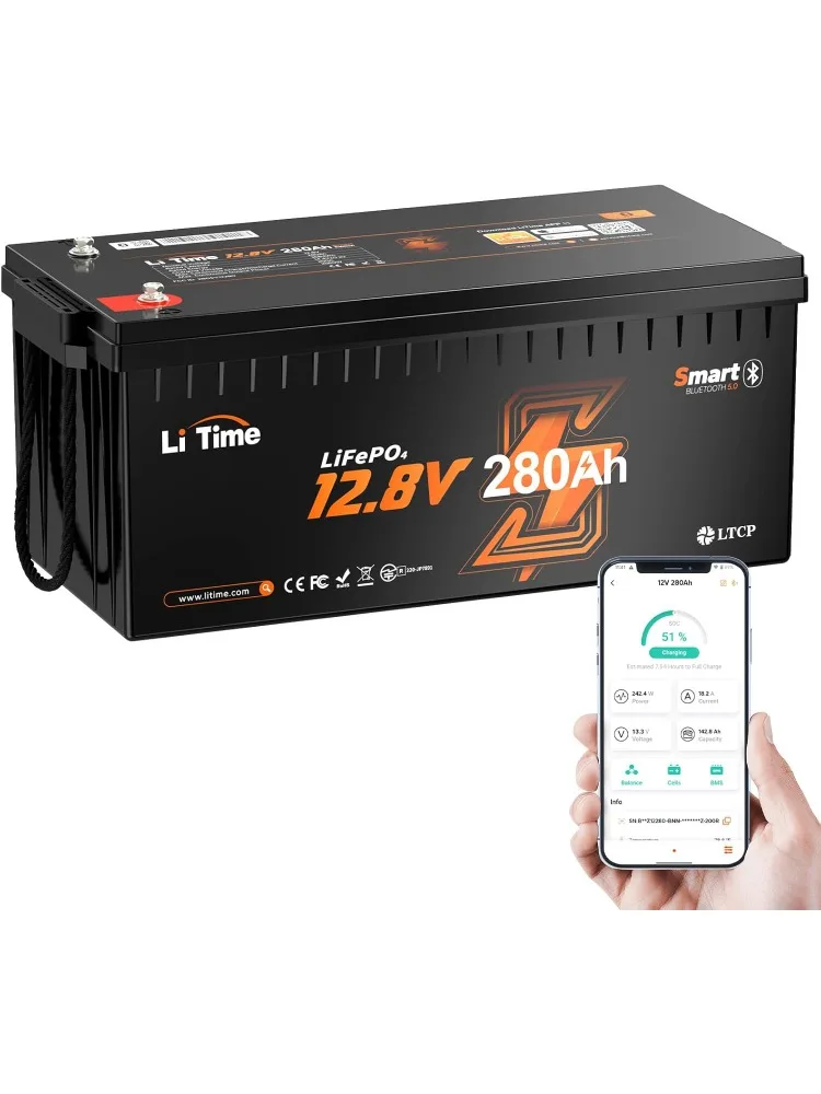 12V 280Ah Bluetooth Deep Cycle Battery With Low-Temp Protection, Built-in 200A BMS, Lithium Iron Phosphate Battery for Ho
12V 280Ah Bluetooth Deep Cycle Battery With Low-Temp Protection, Built-in 200A BMS, Lithium Iron Phosphate Battery for Ho