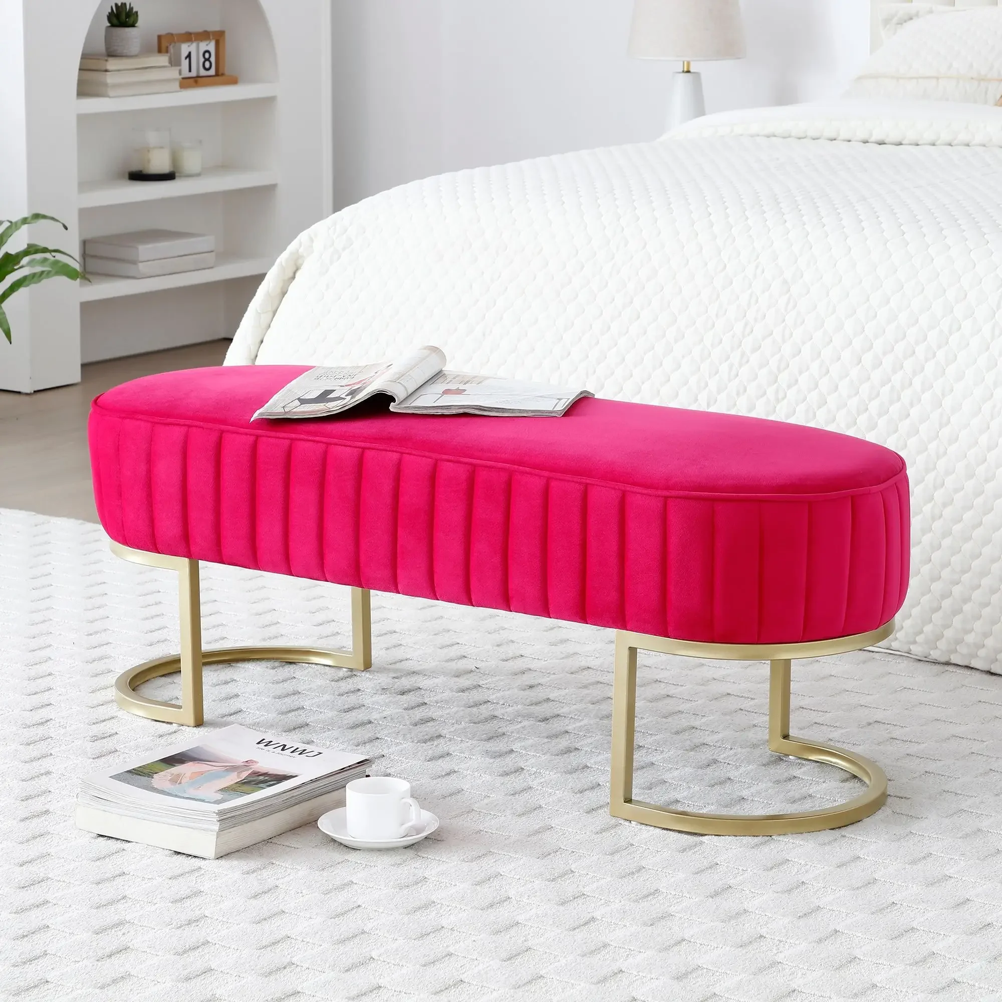 Bedroom Bench ,Velvet Oval Upholstered End of Bed Benchs with Golden Metal Legs ,48" Modern Storage Ottoman Bench
Bedroom Bench ,Velvet Oval Upholstered End of Bed Benchs with Golden Metal Legs ,48" Modern Storage Ottoman Bench