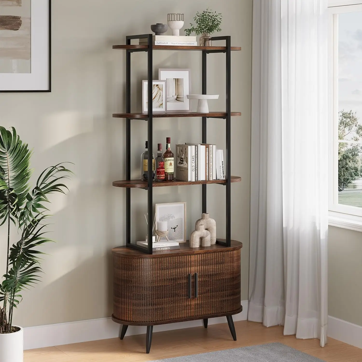 69" Tall 4-Tier Bookshelf Sliding Door Cabinet Walnut Finish, Living Room Bedroom Home Office, Customized
69" Tall 4-Tier Bookshelf Sliding Door Cabinet Walnut Finish, Living Room Bedroom Home Office, Customized