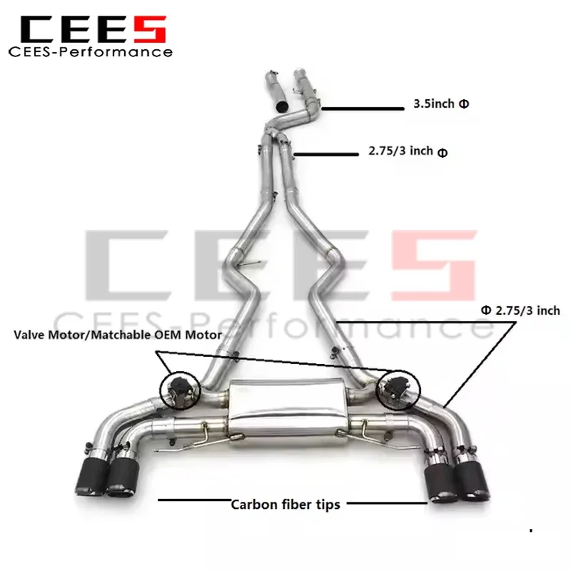 Cees Catback выхлопная система Valvetronic для BMW M340/M340i 3.0T 2019-2023 SS304 гоночный глушитель из нержавеющей стали в сборе
Cees Catback выхлопная система Valvetronic для BMW M340/M340i 3.0T 2019-2023 SS304 гоночный глушитель из нержавеющей стали в сборе