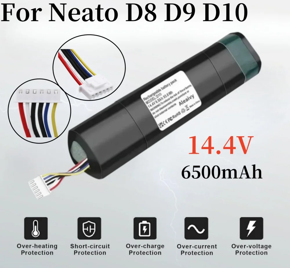 14.4V 6500mAh Replacement Battery for Neato D8 D9 D10 Robot Vacuum Cleaner, Li-ion Spare Battery
14.4V 6500mAh Replacement Battery for Neato D8 D9 D10 Robot Vacuum Cleaner, Li-ion Spare Battery