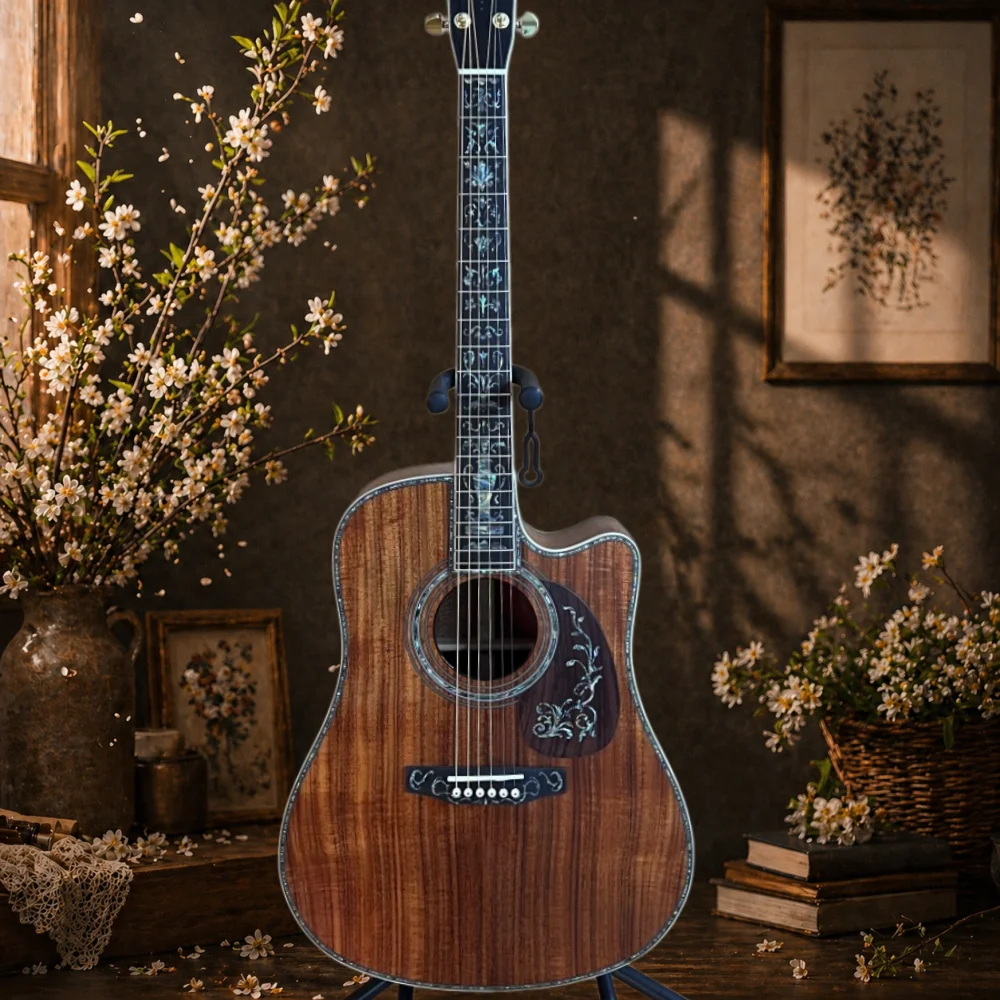 Dark Brown D45 Acoustic Guitar All Koa Wood Ebony Fingerboard Gold Tuning Peg with Luxury Large Vase
Dark Brown D45 Acoustic Guitar All Koa Wood Ebony Fingerboard Gold Tuning Peg with Luxury Large Vase