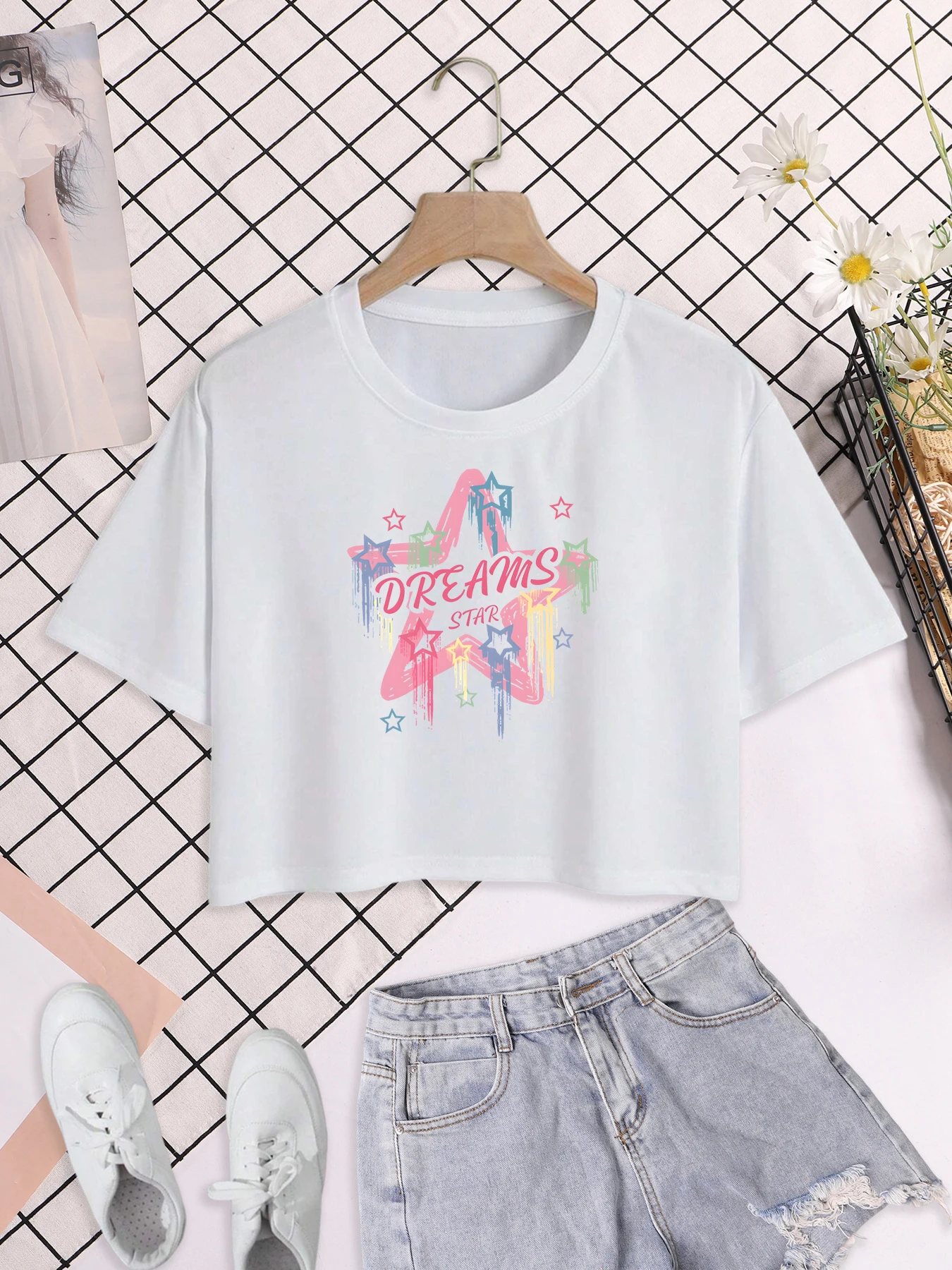 Dreams Star Color Illustration Printing T Shirt Women Summer Soft Top Trendy Casual Short Sleeve Crewneck Cotton Woman T-Shirts
Dreams Star Color Illustration Printing T Shirt Women Summer Soft Top Trendy Casual Short Sleeve Crewneck Cotton Woman T-Shirts