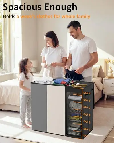 180L Large 3-Compartment Laundry Organizer With Lid And Removable Mesh Bins For Bedroom Or Bathroom Use
180L Large 3-Compartment Laundry Organizer With Lid And Removable Mesh Bins For Bedroom Or Bathroom Use