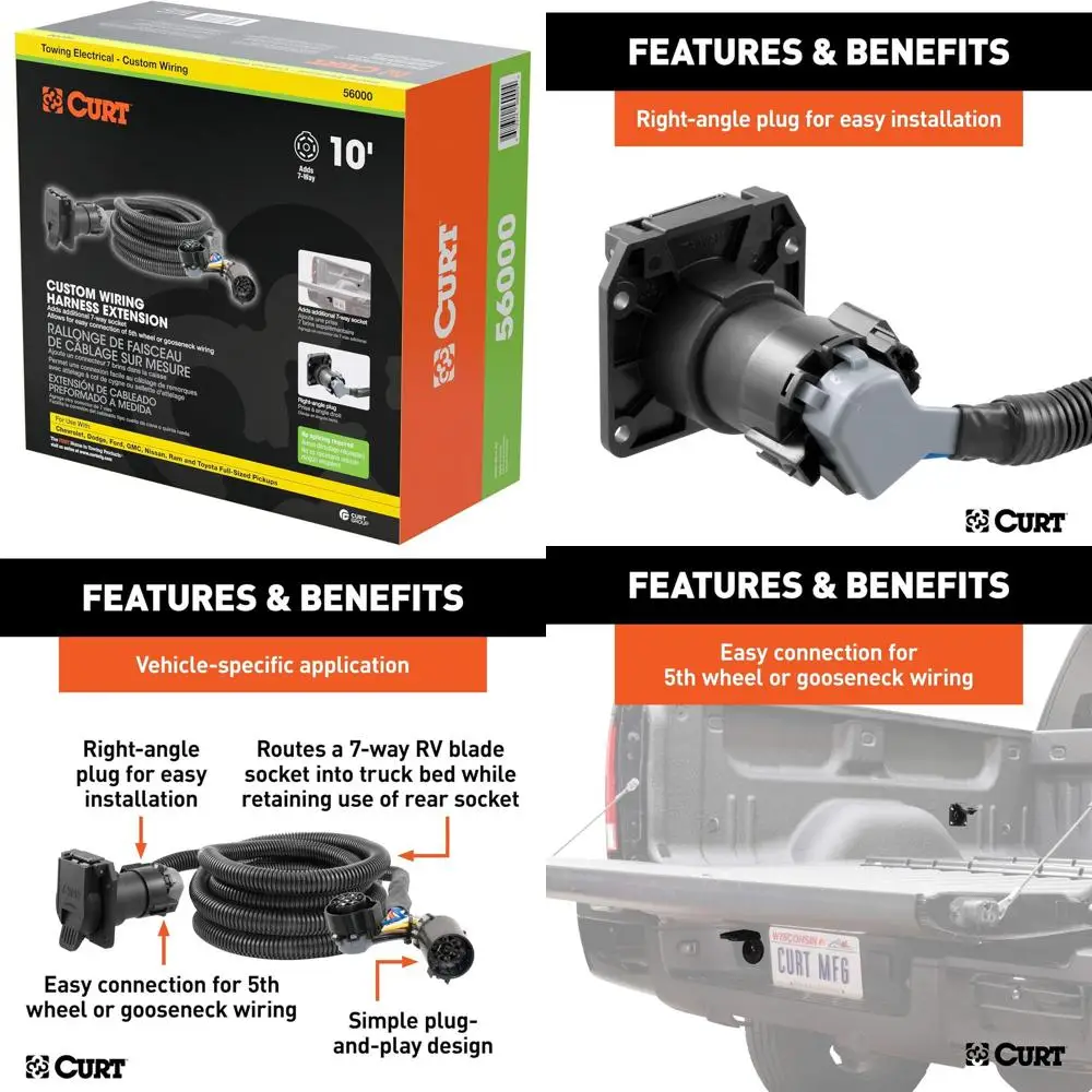 CURT 56000 10-Foot Vehicle-Side Truck Bed 7-Pin Trailer Wiring Harness Extension, Select Chevrolet, Dodge, Ford, GMC, Nissan, Ra
CURT 56000 10-Foot Vehicle-Side Truck Bed 7-Pin Trailer Wiring Harness Extension, Select Chevrolet, Dodge, Ford, GMC, Nissan, Ra