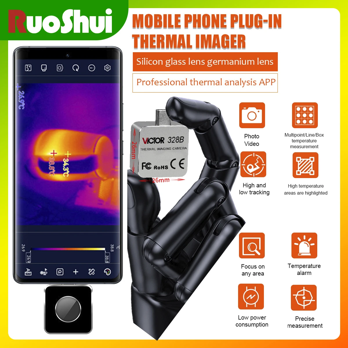 VICTOR 328B Mobile Phone Thermal IP54 Imager Camera Resolution 256x192 Range -15 - 600 Celsius Analyzer Pocket Thermal Imaging
VICTOR 328B Mobile Phone Thermal IP54 Imager Camera Resolution 256x192 Range -15 - 600 Celsius Analyzer Pocket Thermal Imaging