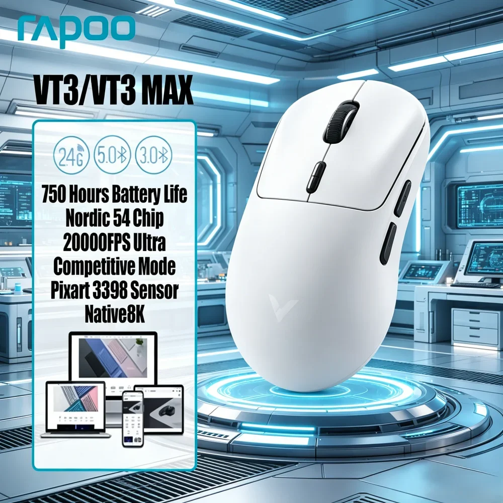 Rapoo VT3 MAX P5 Plus Wireless Gaming Mouse – 53g Ultra Lightweight, 8K Polling Rate, 750 Hours Battery Life, Macro Programmable