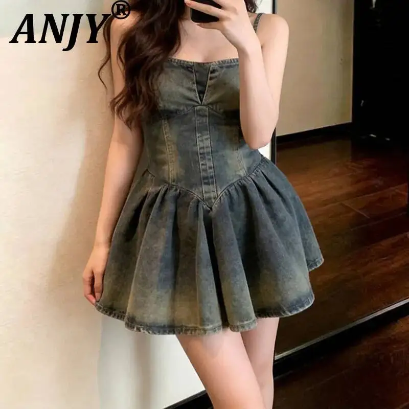 ANJY Summer New Women French Style Elegant Niche Washed Distressed Waist-cinching Dress Fashion Sleeveless Short Dresses A24291
ANJY Summer New Women French Style Elegant Niche Washed Distressed Waist-cinching Dress Fashion Sleeveless Short Dresses A24291
