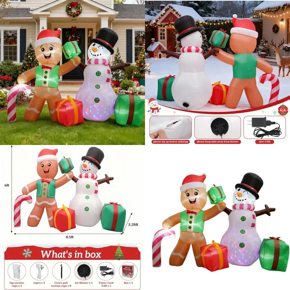 Гигантский надувной пряничный снеговик длиной 6 футов со светодиодной подсветкой, идеально подходящий для уличных и внутренних праздничных украшений
Гигантский надувной пряничный снеговик длиной 6 футов со светодиодной подсветкой, идеально подходящий для уличных и внутренних праздничных украшений