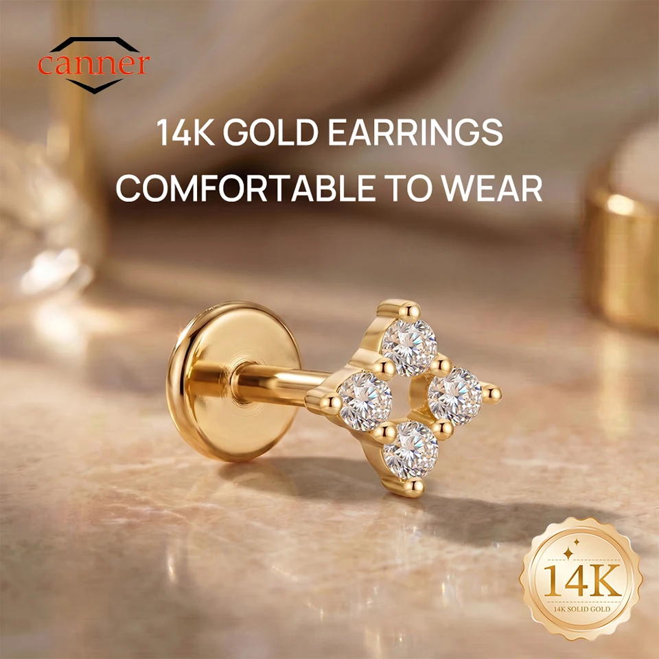 CANNER 1PC 14K Solid Gold Four CZ G23 Titanium Piercing Earring For Women Classic Hypoallergenic Dainty Earring Wedding Gift
CANNER 1PC 14K Solid Gold Four CZ G23 Titanium Piercing Earring For Women Classic Hypoallergenic Dainty Earring Wedding Gift