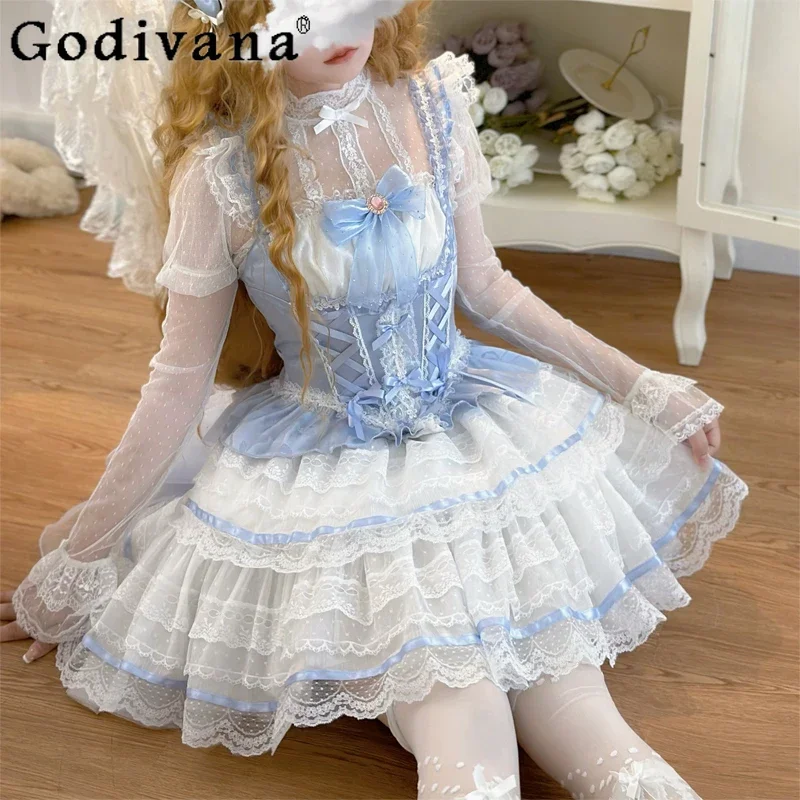 Original Lolita Ballet Style Flower Wedding Jsk Suspender Dress Soft Girl Cute Lace Bow Short Tank Top + Cake Skirt 2 Piece Set
Original Lolita Ballet Style Flower Wedding Jsk Suspender Dress Soft Girl Cute Lace Bow Short Tank Top + Cake Skirt 2 Piece Set
