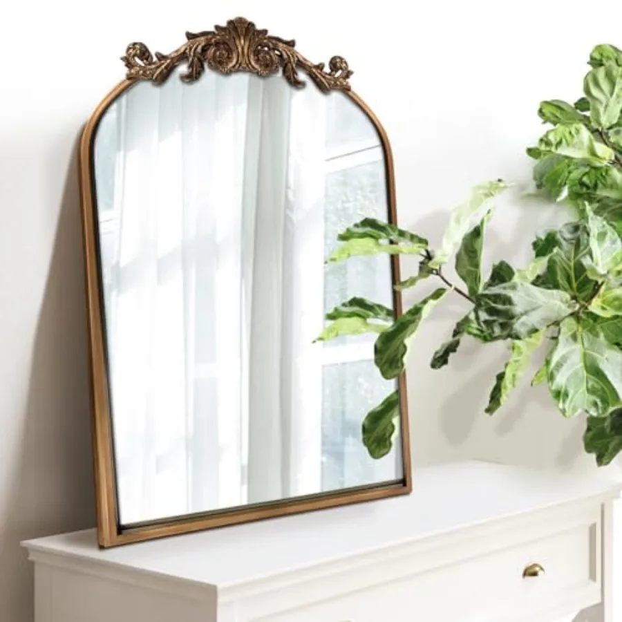 Antique Mirror, Gold Traditional Vintage Ornate Baroque Arched Brass Wall Mounted Mirrors for Entryway/Fireplace/Living Room/Ha
Antique Mirror, Gold Traditional Vintage Ornate Baroque Arched Brass Wall Mounted Mirrors for Entryway/Fireplace/Living Room/Ha