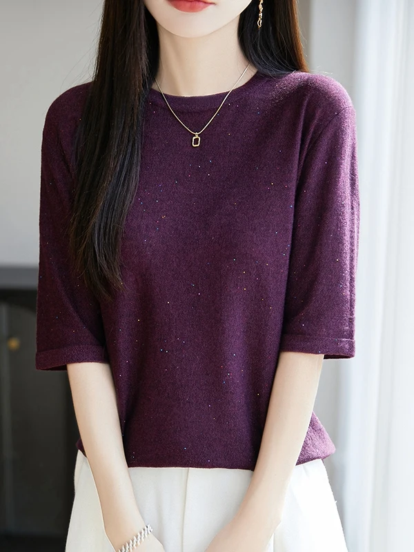 Ele Knitted ort Sve T-irt Women's Lightweight Comfortable Loose oulder Five-Quarter Sve Base irt Top
Ele Knitted ort Sve T-irt Women's Lightweight Comfortable Loose oulder Five-Quarter Sve Base irt Top