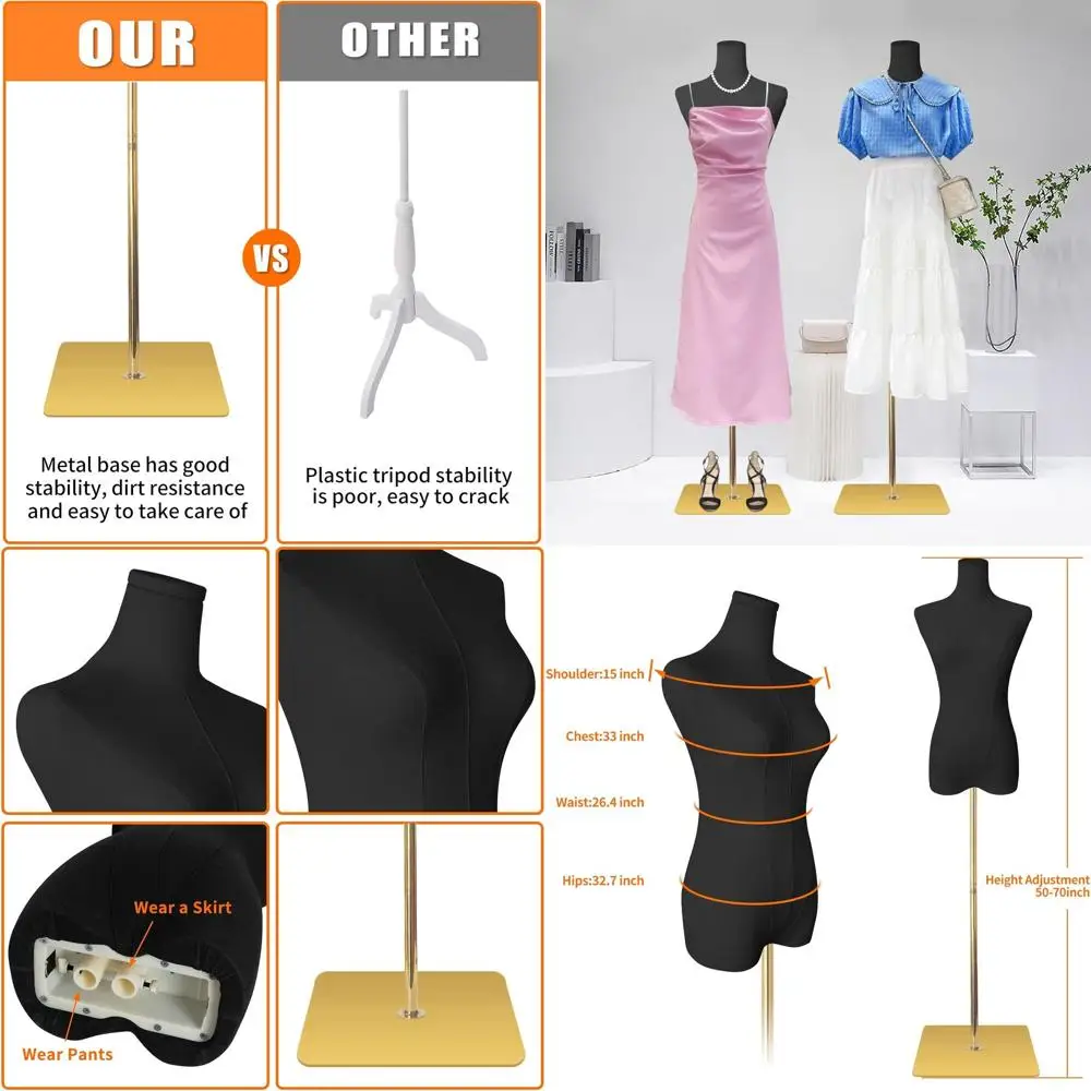 Adjustable Height Female Dress Form, 50-70, High Stability Metal Stand, Thin Body for Clothing Display
Adjustable Height Female Dress Form, 50-70, High Stability Metal Stand, Thin Body for Clothing Display