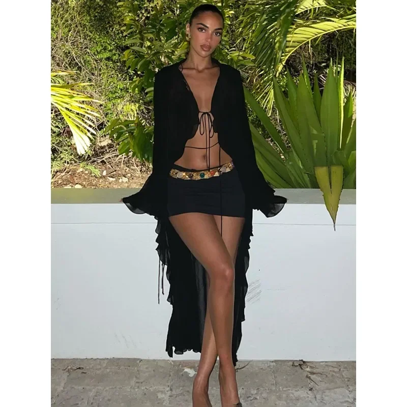 2024 Mesh Long Sleeve Black See Through Cardigan Lace Up Sexy Midi Dress Summer Women Fashion Beach Party Club Outfit
2024 Mesh Long Sleeve Black See Through Cardigan Lace Up Sexy Midi Dress Summer Women Fashion Beach Party Club Outfit