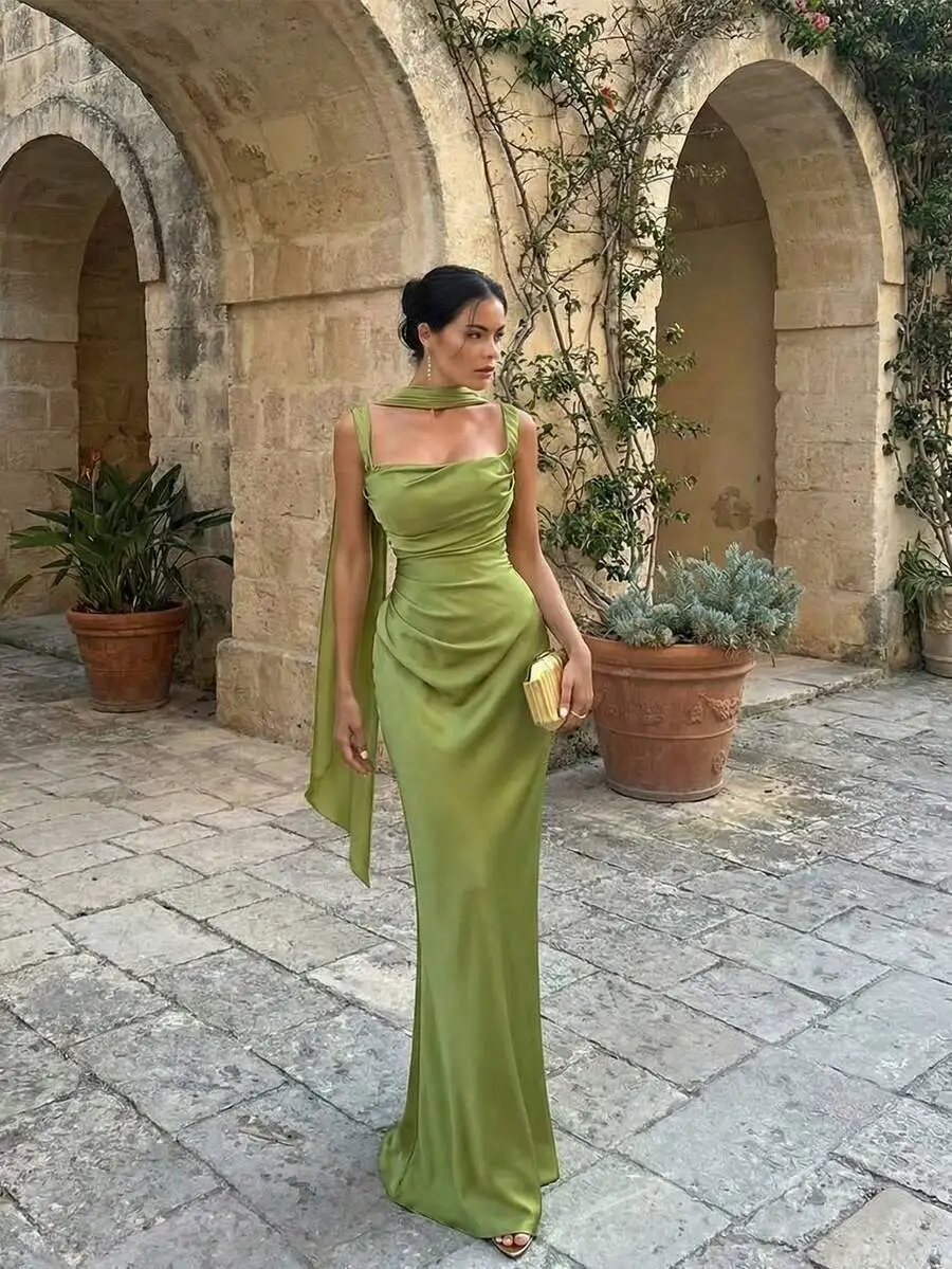 Elegant Solid Color Satin Long Dress With Ribbon Strap For Women Party Date Holiday
Elegant Solid Color Satin Long Dress With Ribbon Strap For Women Party Date Holiday