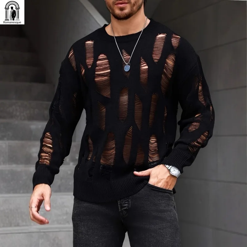 Men's Distressed See Through Knit Sweater Hollow Out Ripped Pullover Fashion Punk Streetwear Sexy Mesh Jumper For Club Party
Men's Distressed See Through Knit Sweater Hollow Out Ripped Pullover Fashion Punk Streetwear Sexy Mesh Jumper For Club Party