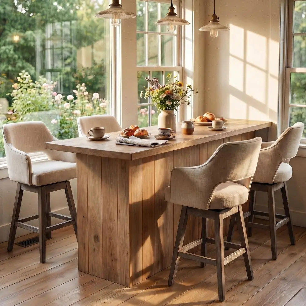 inch Swivel Counter Height Bar Stools for Home Kitchen, Set of 4 Linen Fabric Upholstered Barstools with Back and Wood Legs Sto
inch Swivel Counter Height Bar Stools for Home Kitchen, Set of 4 Linen Fabric Upholstered Barstools with Back and Wood Legs Sto