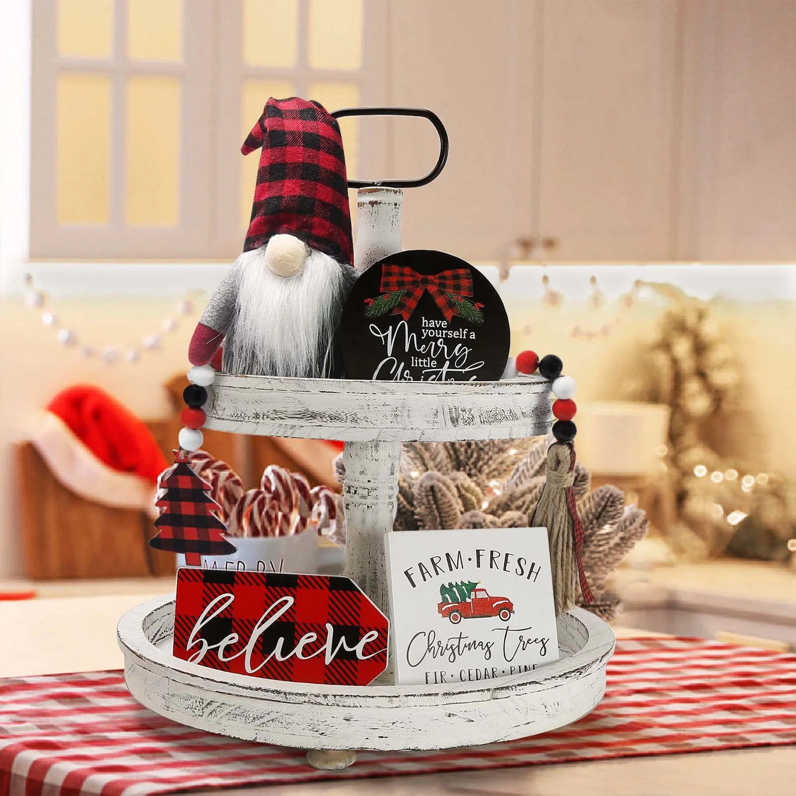 Farmhouse Christmas Tiered Tray Set With Delicate Patterns and Bright Colors Design Suitable for Home Room Tabletop
Farmhouse Christmas Tiered Tray Set With Delicate Patterns and Bright Colors Design Suitable for Home Room Tabletop