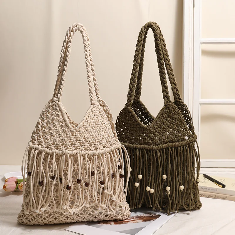 Handmade Knitted Tassel Shoulder Bag Ethnic Style Cotton Woven Tote For Ladies Casual Beach Handbag Daily Use
Handmade Knitted Tassel Shoulder Bag Ethnic Style Cotton Woven Tote For Ladies Casual Beach Handbag Daily Use