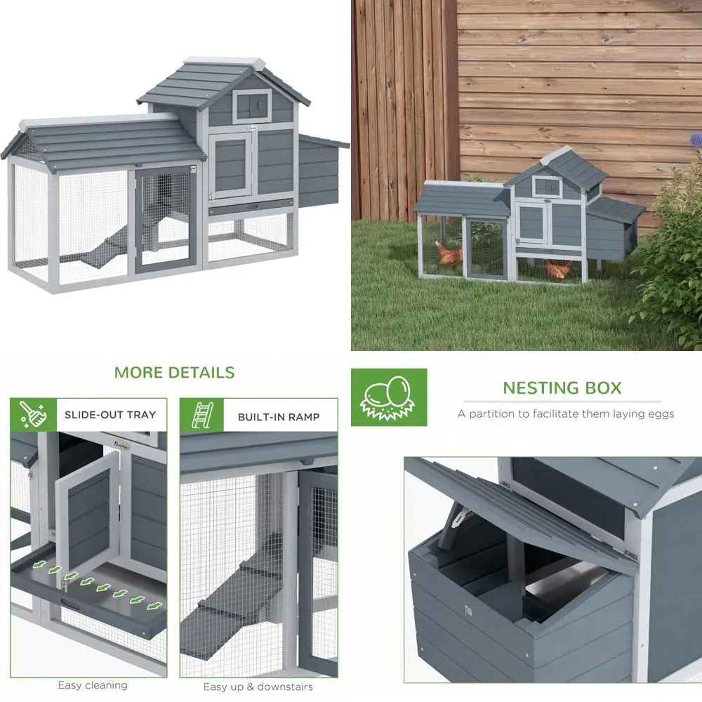 Курятник на заднем дворе на открытом воздухе для небольших курей с двумя дверцами, площадкой для гнездования и съемным подносом 
Курятник на заднем дворе на открытом воздухе для небольших курей с двумя дверцами, площадкой для гнездования и съемным подносом