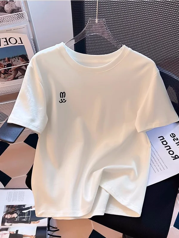 Women's round Neck T-Shirt Short Sleeve Embroidered Rabbit Versatile Summer Fashion Shoulder Line Accurate Korean Style Commute
Women's round Neck T-Shirt Short Sleeve Embroidered Rabbit Versatile Summer Fashion Shoulder Line Accurate Korean Style Commute