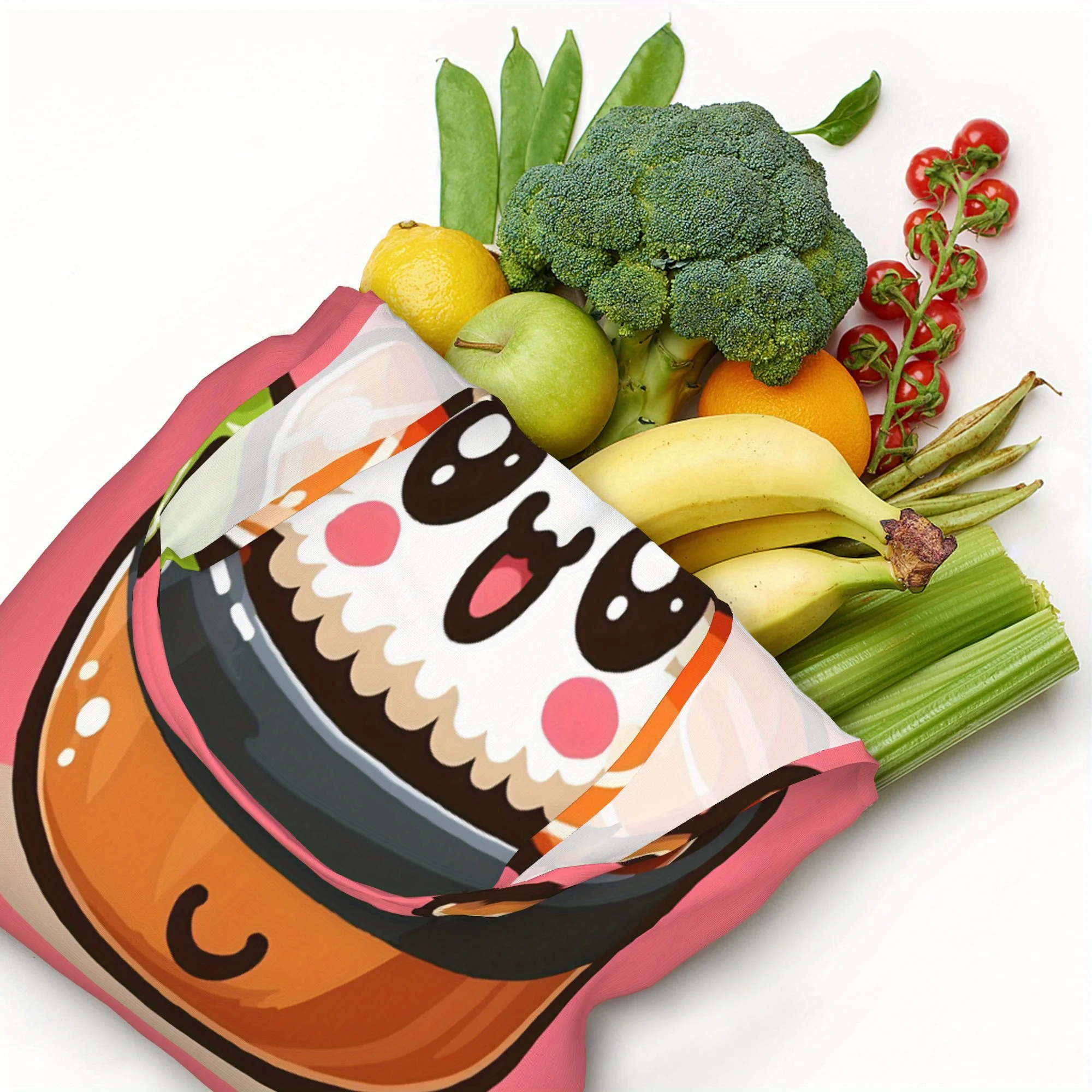 1pc Cute Sushi Cat Large Capacity Canvas Tote Bag - 14.2x22.8 Inches, Pink Playful Cartoon Design with Sushi Cat & Nigiri Rice B
1pc Cute Sushi Cat Large Capacity Canvas Tote Bag - 14.2x22.8 Inches, Pink Playful Cartoon Design with Sushi Cat & Nigiri Rice B