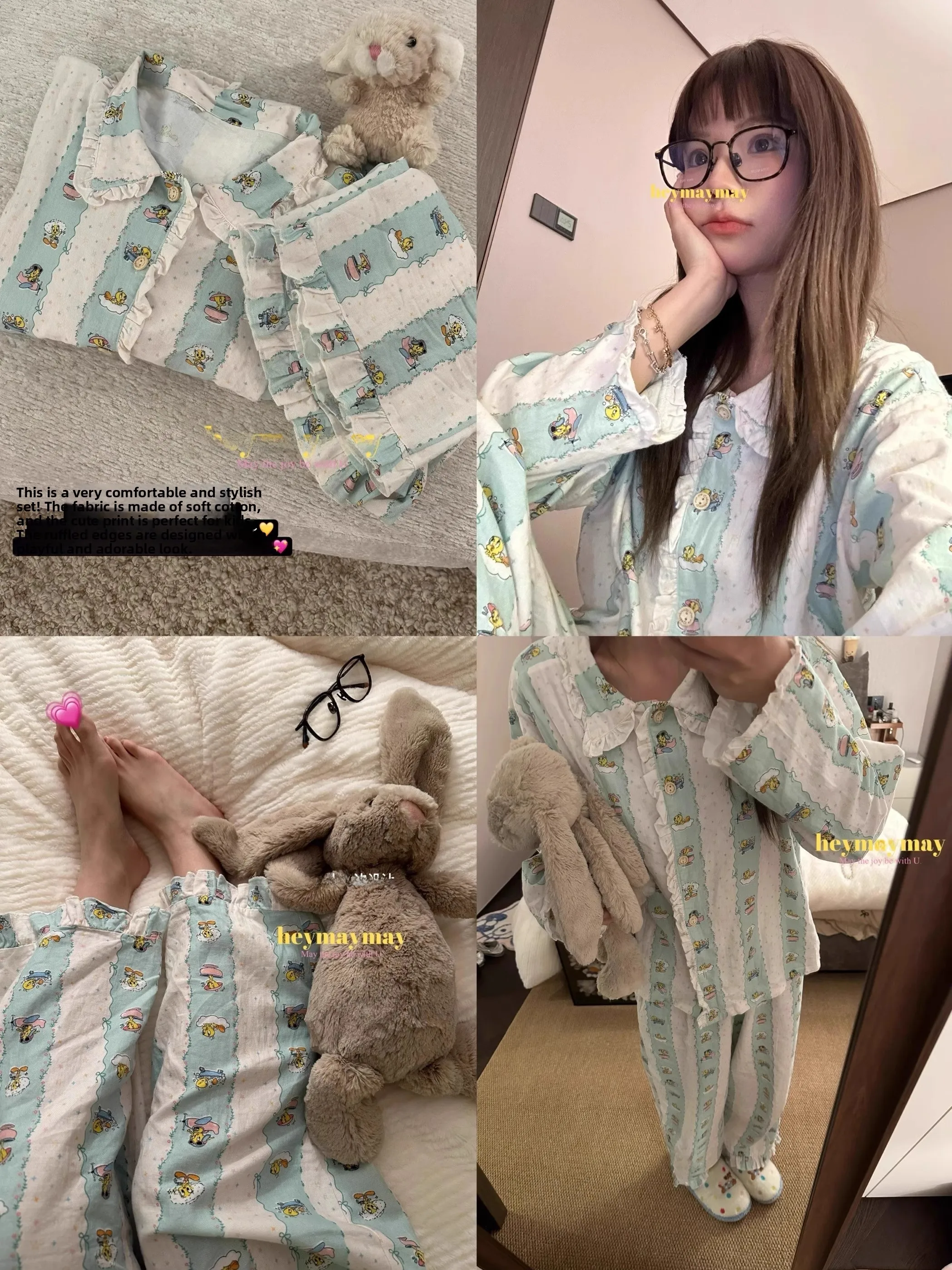 Korean Style Sweet Print Sleepwear Women's Spring Autumn Cloud Cotton Long Sleeve Thin Home Clothes Two-Piece Set Casual Leisure
Korean Style Sweet Print Sleepwear Women's Spring Autumn Cloud Cotton Long Sleeve Thin Home Clothes Two-Piece Set Casual Leisure