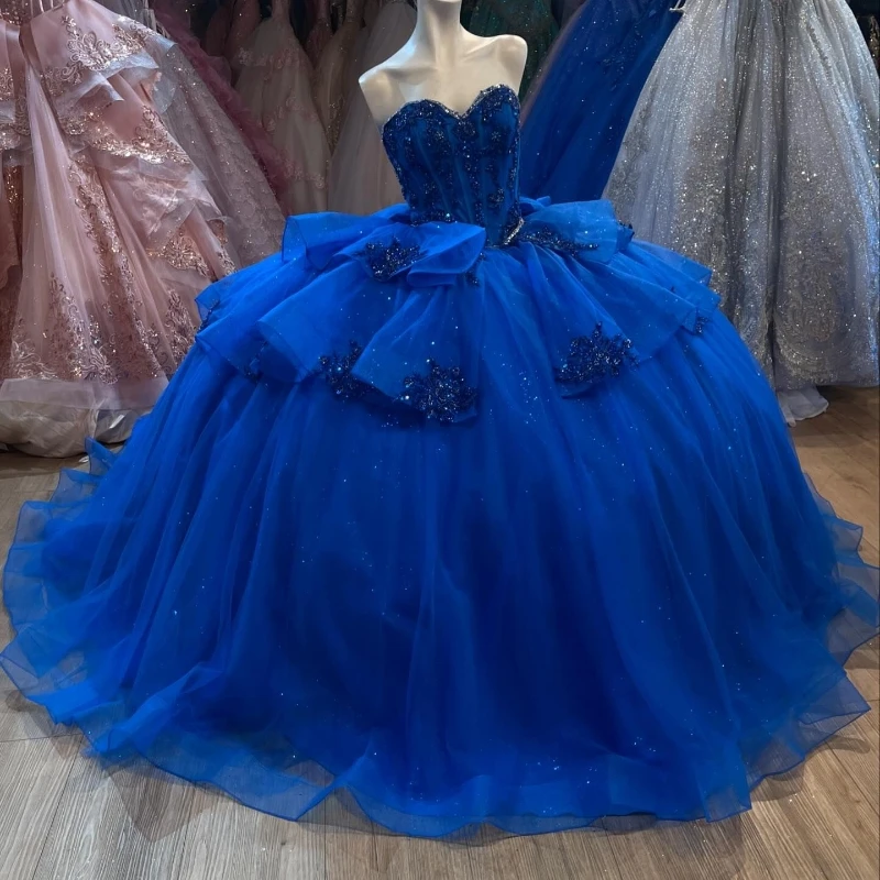 Королевское синее блестящее милое платье Quinceanera, праздничное платье на день рождения, аппликация, кружевной бант, тюль из бисера, милое платье 16, платье для девочек, Vestidos
Королевское синее блестящее милое платье Quinceanera, праздничное платье на день рождения, аппликация, кружевной бант, тюль из бисера, милое платье 16, платье для девочек, Vestidos