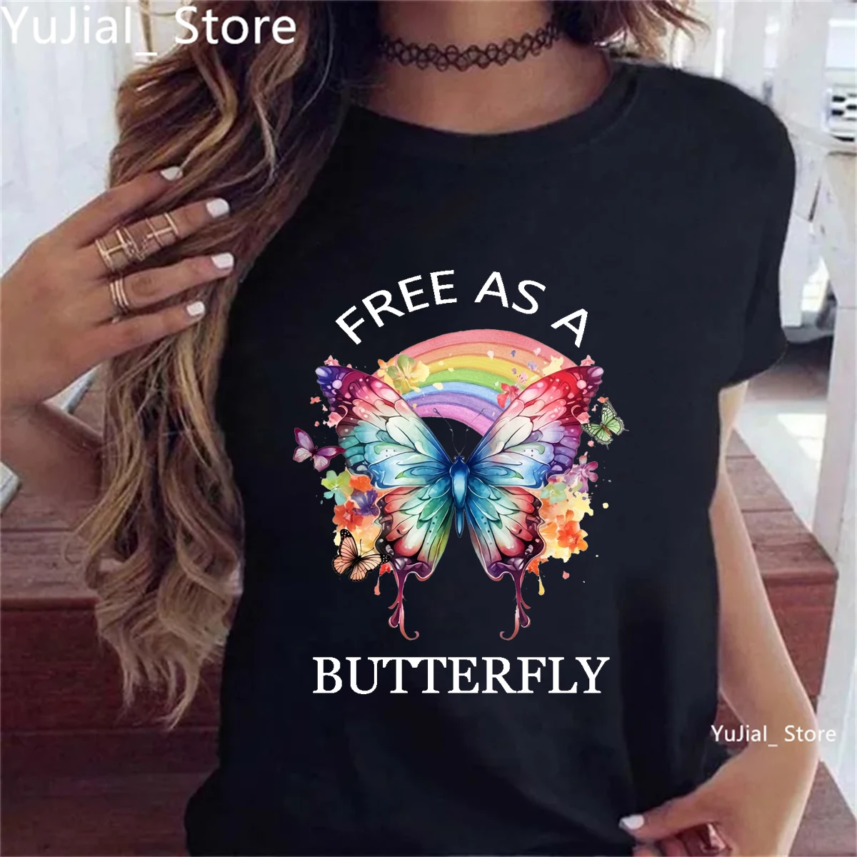 Rainbow Butterfly Free As A Butterfly Graphic Printed Tshirt Girls Kawaii Clothes Summer Fashion Tops Tee Shirt Women
Rainbow Butterfly Free As A Butterfly Graphic Printed Tshirt Girls Kawaii Clothes Summer Fashion Tops Tee Shirt Women