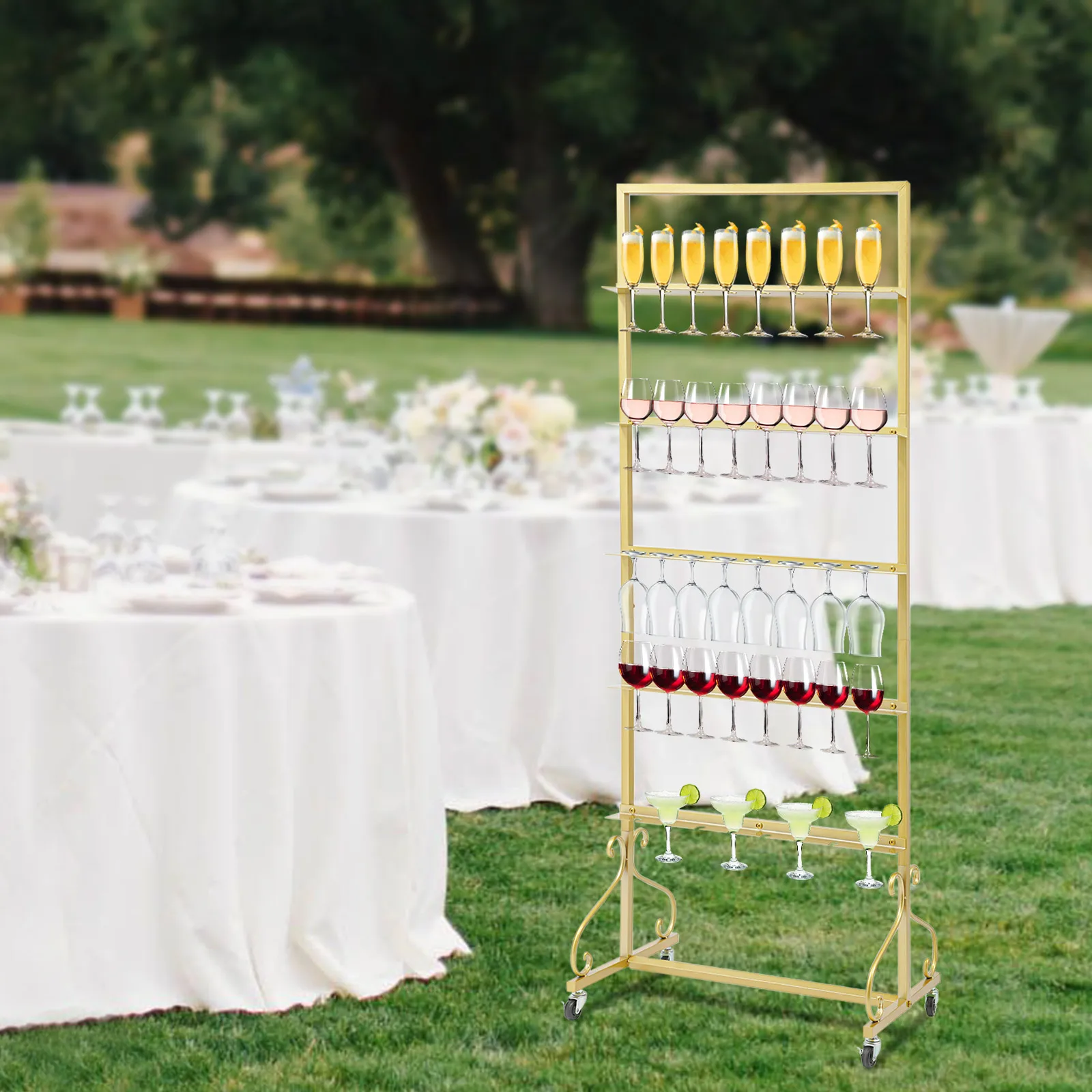 5-Tier Champagne Glass Holder, Gold Wine Rack Shelf for 40 Glasses, Iron Display Stand with Wheels for Bar, Party, Home Decor
5-Tier Champagne Glass Holder, Gold Wine Rack Shelf for 40 Glasses, Iron Display Stand with Wheels for Bar, Party, Home Decor