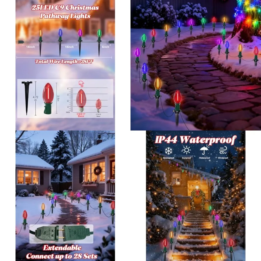 38Feet Christmas Outdoor, 25 Weatherproof Christmas Walkway Lights with Bulbs and Stakes for Lawn Backyard snowfield Xmas Decor
38Feet Christmas Outdoor, 25 Weatherproof Christmas Walkway Lights with Bulbs and Stakes for Lawn Backyard snowfield Xmas Decor