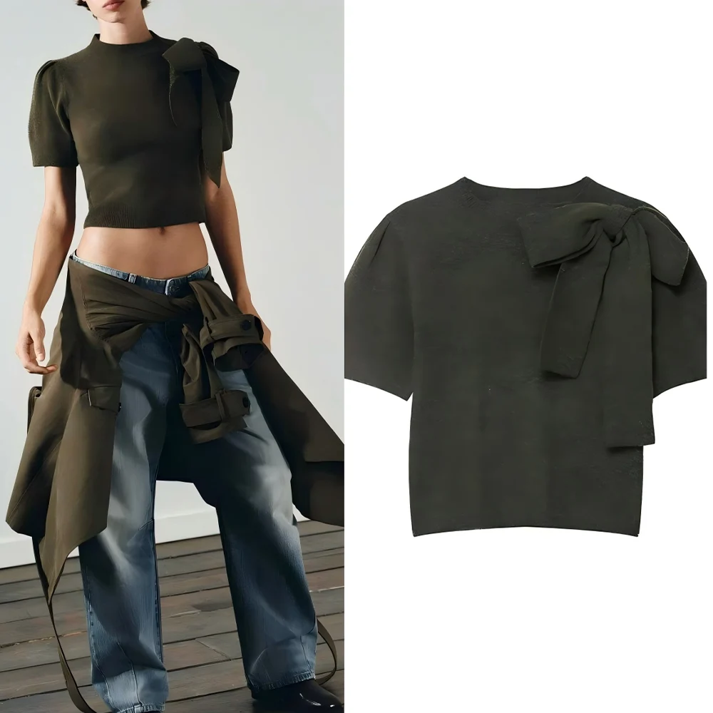 Новинка 2025, женский модный тонкий короткий вязаный топ с бантом в стиле ретро, женский пуловер с круглым вырезом и короткими рукавами, шикарный топ
Новинка 2025, женский модный тонкий короткий вязаный топ с бантом в стиле ретро, женский пуловер с круглым вырезом и короткими рукавами, шикарный топ