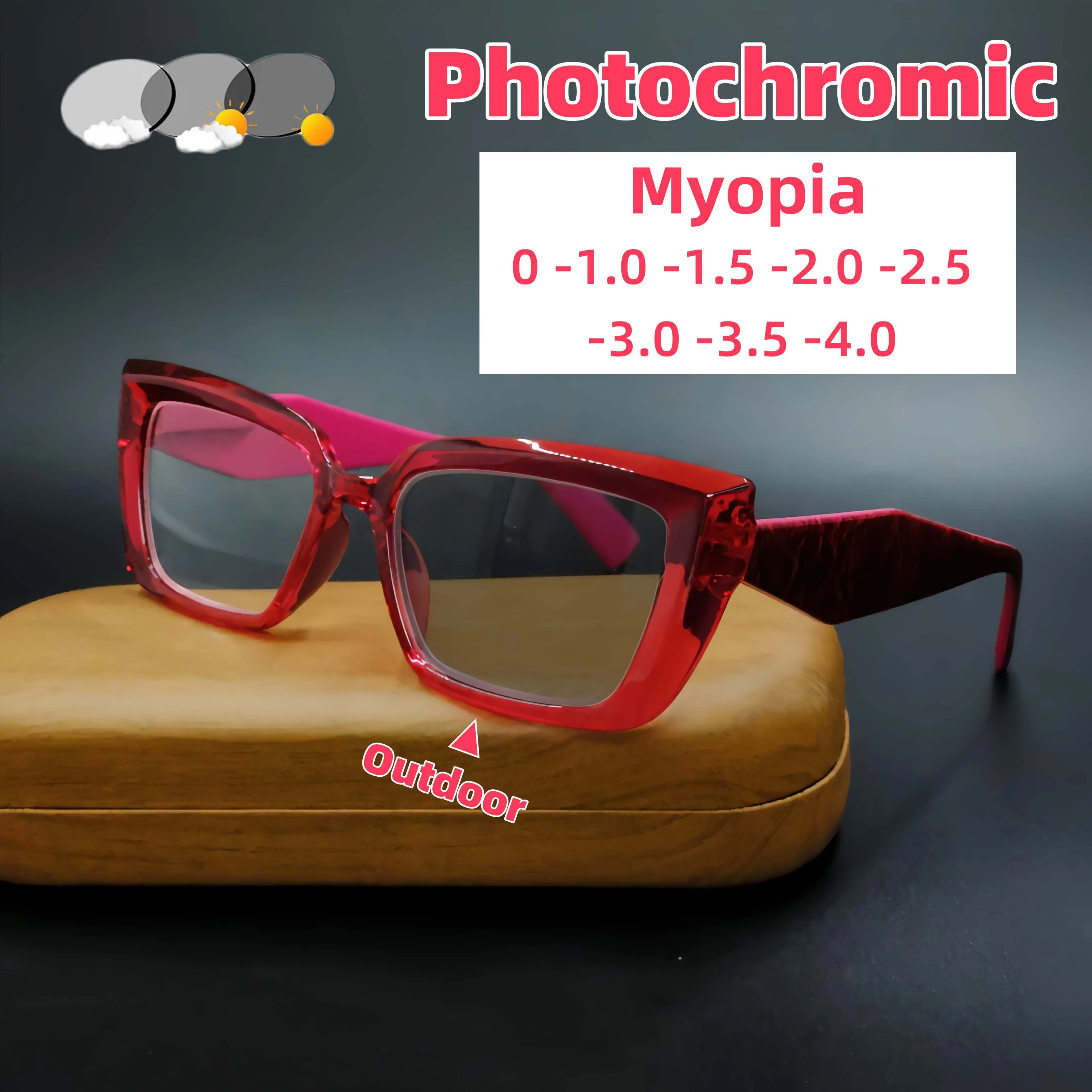 Retro Personality Large Frame Photochromic Myopia Glasses Fashion Square High-definition Anti Blue Light Glasses Diopter To -4.0
Retro Personality Large Frame Photochromic Myopia Glasses Fashion Square High-definition Anti Blue Light Glasses Diopter To -4.0