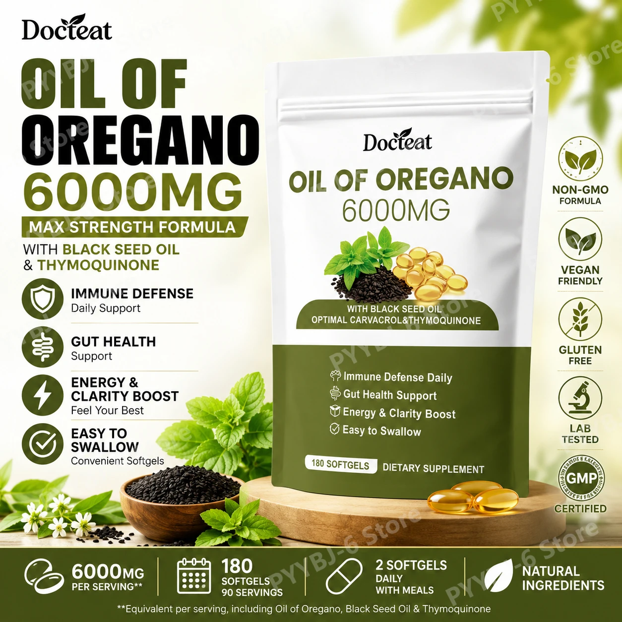 Oregano Oil Softgels with Black Cumin Seed Daily Wellness Supplement for Digestive Support Herbal Formula Adult Use 180 Count
Oregano Oil Softgels with Black Cumin Seed Daily Wellness Supplement for Digestive Support Herbal Formula Adult Use 180 Count