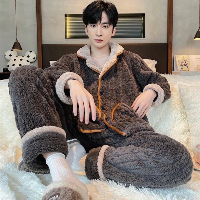 Men's Thiened Long Sve Spwear Coral Fce Flannel Home Clothes Set Winter Outerwear Suitable for Men's Home Comfortable
Men's Thiened Long Sve Spwear Coral Fce Flannel Home Clothes Set Winter Outerwear Suitable for Men's Home Comfortable