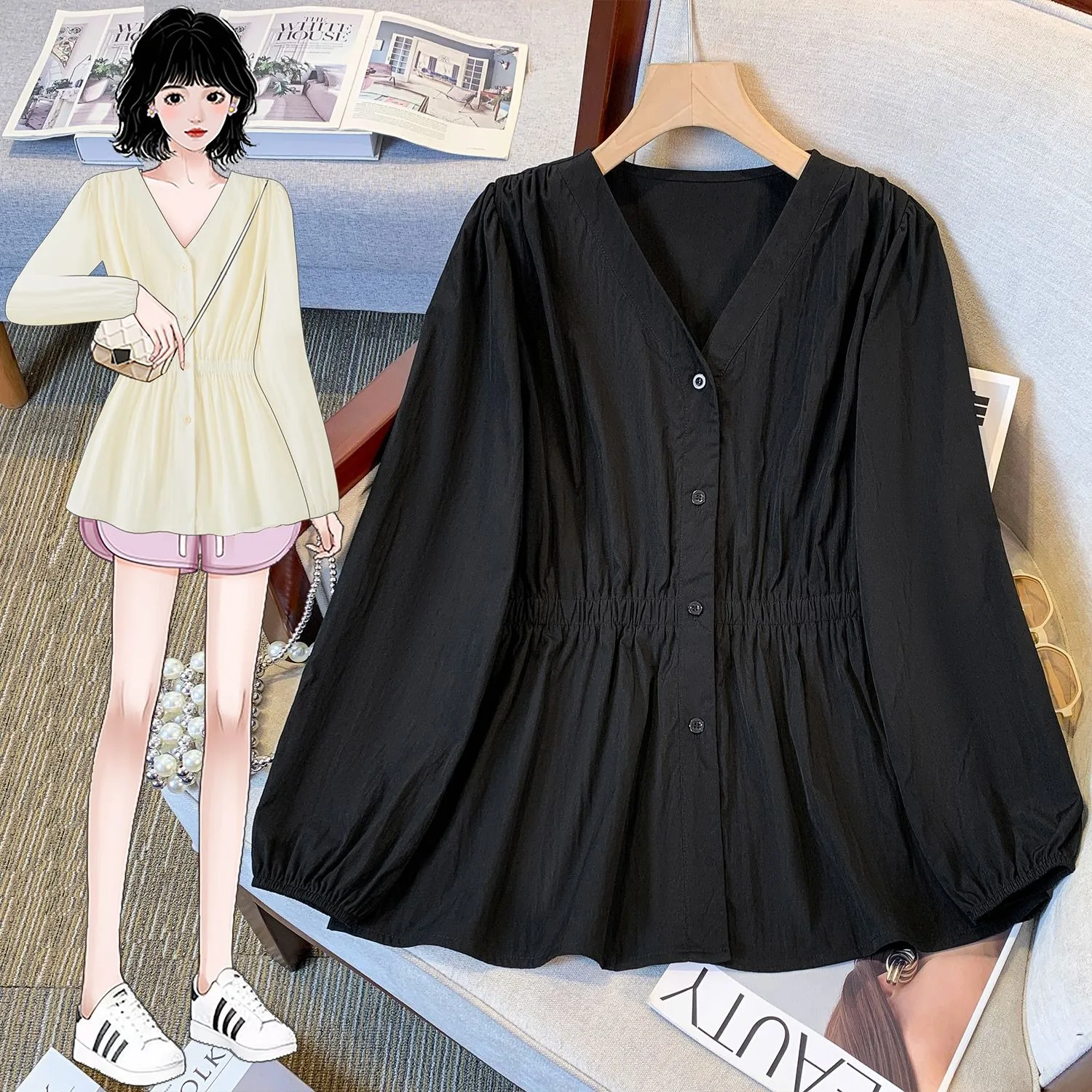 Новинка: Женская блузка больших размеров на весну-осень, однотонная, с эффектом стройности, с длинным рукавом, открытая, с V-образным вырезом, с оборками, свободного кроя
Новинка: Женская блузка больших размеров на весну-осень, однотонная, с эффектом стройности, с длинным рукавом, открытая, с V-образным вырезом, с оборками, свободного кроя